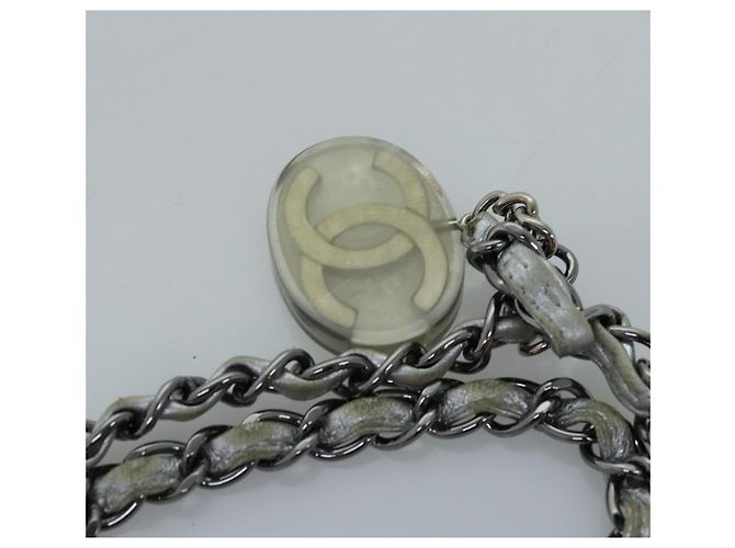 CHANEL Bolso de hombro con cadena Ice Cube Vinilo de 2 vías Plata CC Auth 71650 - vista 8