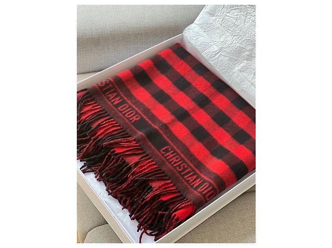 Plaid Christian Dior con frange rosso e nero - vista 2