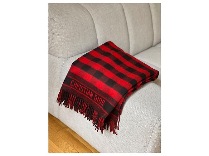 Plaid Christian Dior con frange rosso e nero - vista 4