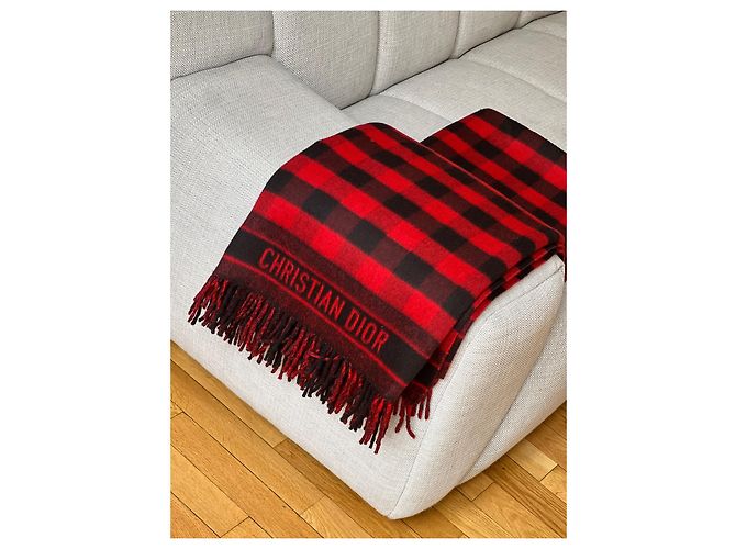 Plaid Christian Dior con frange rosso e nero - vista 5
