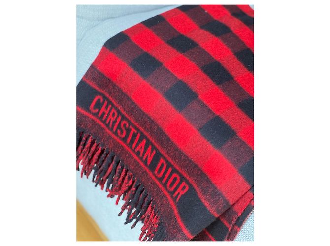 Plaid Christian Dior con frange rosso e nero - vista 6