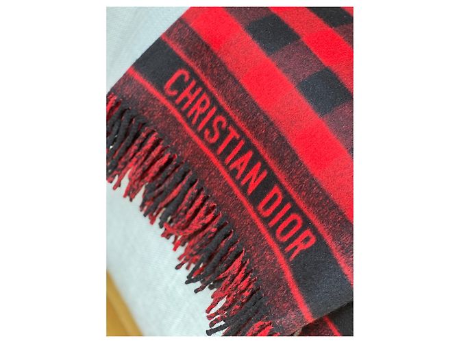 Plaid Christian Dior con frange rosso e nero - vista 7