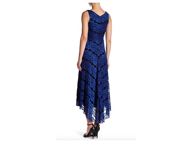 Vera Wang Spitzenkleid in königsblau und schwarz mit High-Low-Effekt. - Ansicht 2