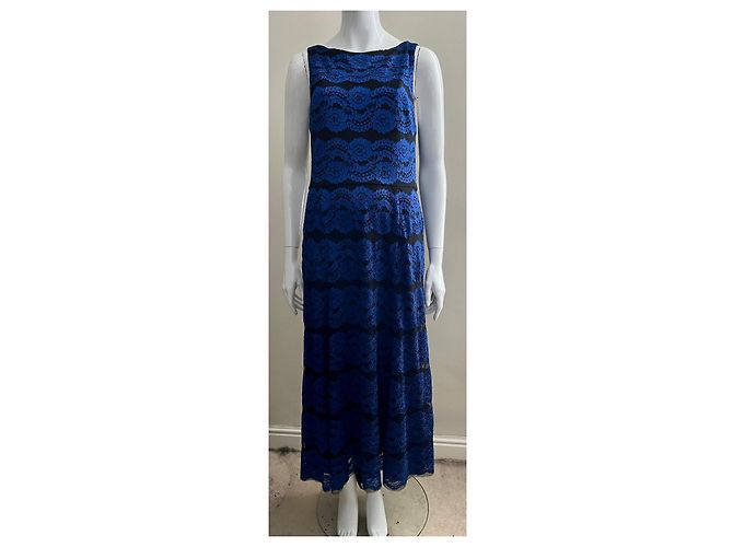 Vera Wang Spitzenkleid in königsblau und schwarz mit High-Low-Effekt. - Ansicht 3