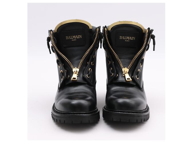 BALMAIN Bottes de combat en cuir en 38 EU en noir - vista 13