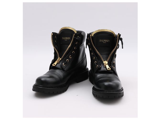BALMAIN Bottes de combat en cuir en 38 EU en noir - vista 14