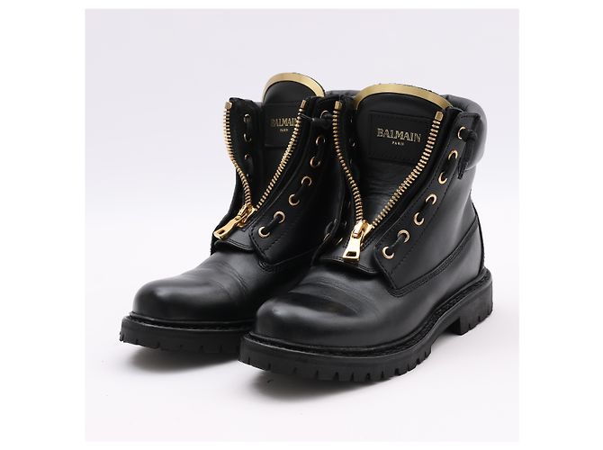 BALMAIN Bottes de combat en cuir en 38 EU en noir - vista 15