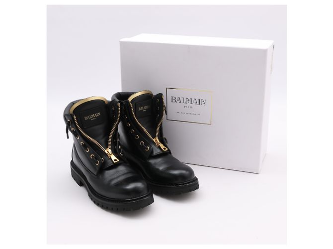 BALMAIN Bottes de combat en cuir en 38 EU en noir - vista 9
