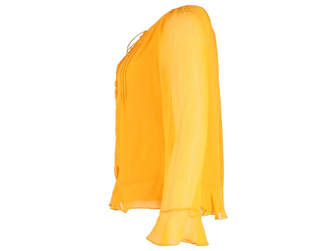 Diane Von Furstenberg Top de manga transparente com babados em seda amarela Amarelo - vista 2