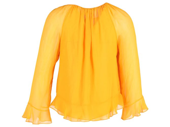 Diane Von Furstenberg Top de manga transparente com babados em seda amarela Amarelo - vista 3