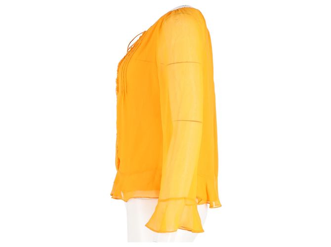 Diane Von Furstenberg Top de manga transparente com babados em seda amarela Amarelo - vista 5