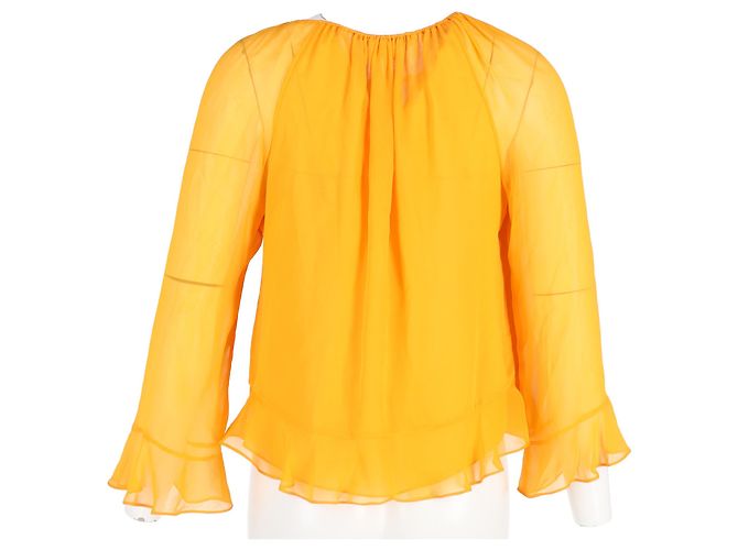 Diane Von Furstenberg Top de manga transparente com babados em seda amarela Amarelo - vista 6
