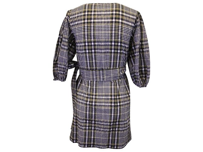 Minivestido cruzado Ganni de algodón marrón a cuadros Castaño - vista 4