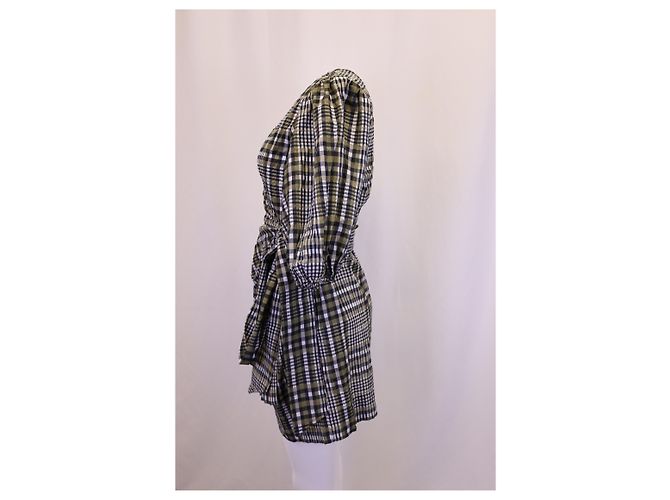 Minivestido cruzado Ganni de algodón marrón a cuadros Castaño - vista 7