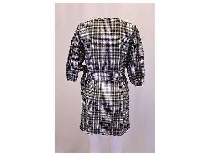 Minivestido cruzado Ganni de algodón marrón a cuadros Castaño - vista 8