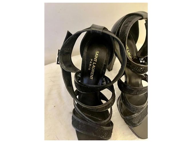Saint Laurent Sandali in pelle e pizzo Nero - vista 4