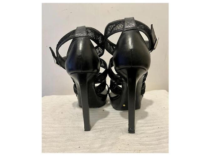 Saint Laurent Sandali in pelle e pizzo Nero - vista 7