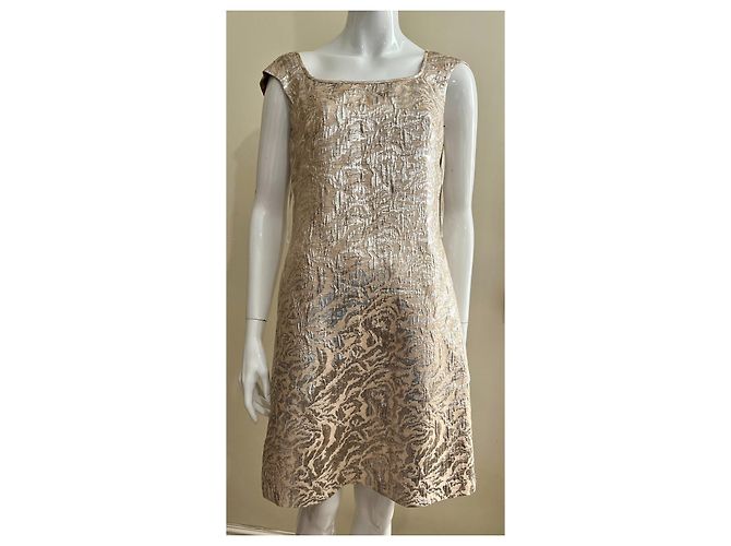 Marchesa Vestido de corte recto de jacquard de lamé dorado - vista 2