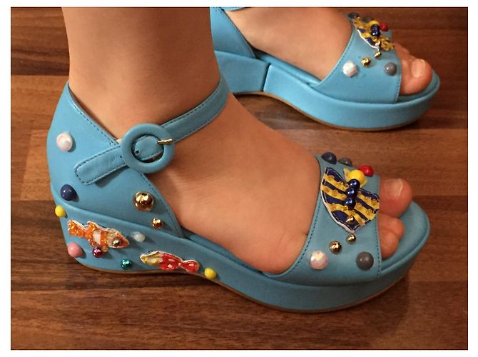 Sandali in pelle blu Dolce & Gabbana bambini taglia 28 - vista 10