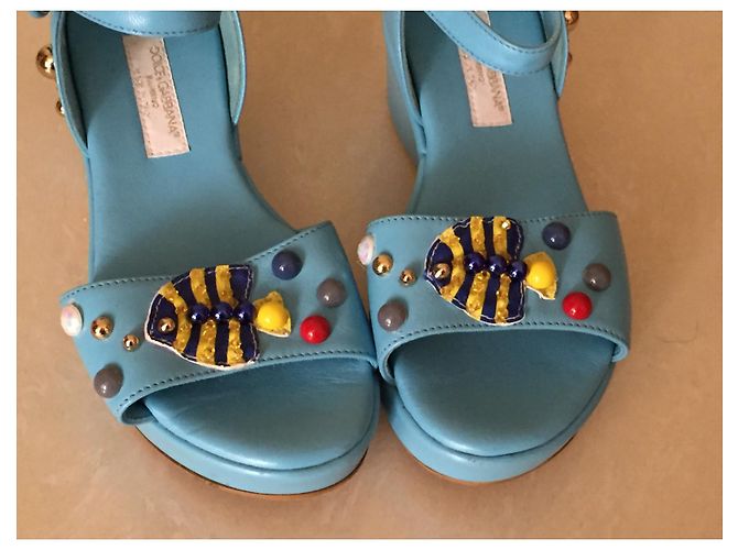 Sandali in pelle blu Dolce & Gabbana bambini taglia 28 - vista 2