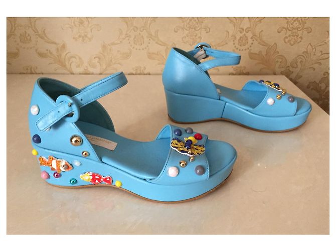 Sandali in pelle blu Dolce & Gabbana bambini taglia 28 - vista 5