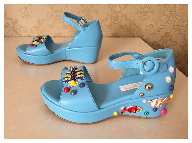 Sandali in pelle blu Dolce & Gabbana bambini taglia 28 - vista 6