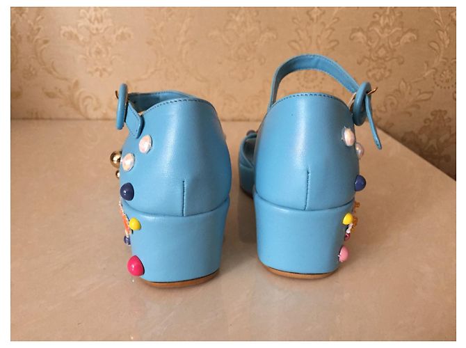 Sandali in pelle blu Dolce & Gabbana bambini taglia 28 - vista 7