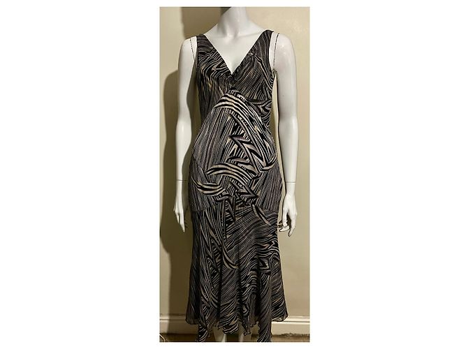 Diane Von Furstenberg Vestido de seda DvF Vittoria Castaño Negro Beige - vista 2
