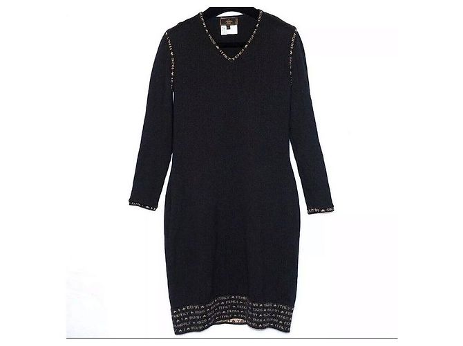 Fendi Kleid schwarz aus Kaschmir mit Monogramm - Ansicht 2