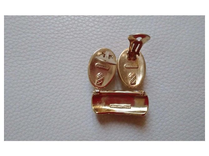 Autre Marque Set Vogue Spilla e Orecchini Placcati Oro con Cristalli e Perle di Mabe D'oro - vista 3