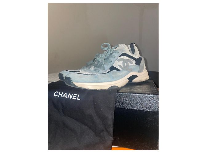 Sneakers Chanel La Croisette in Scamosciato Bianco e Blu - vista 9