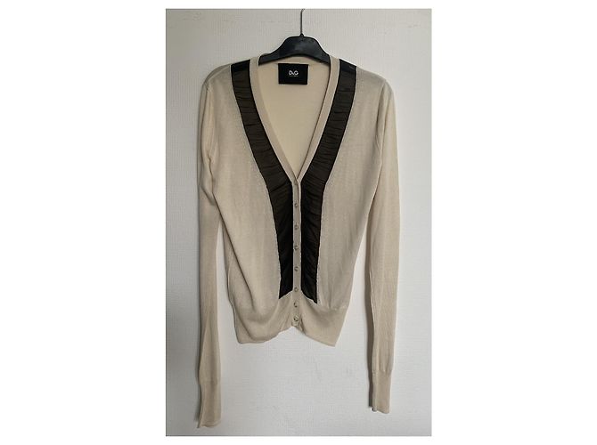 Dolce & Gabbana Cardigan Creme und Schwarz mit Chiffon-Details Roh - Ansicht 2