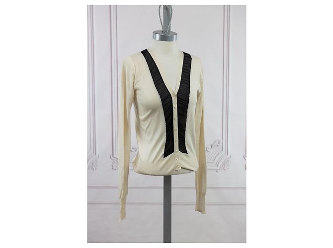 Dolce & Gabbana Cardigan Creme und Schwarz mit Chiffon-Details Roh - Ansicht 3
