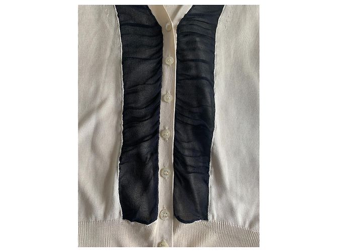 Dolce & Gabbana Cardigan Creme und Schwarz mit Chiffon-Details Roh - Ansicht 5