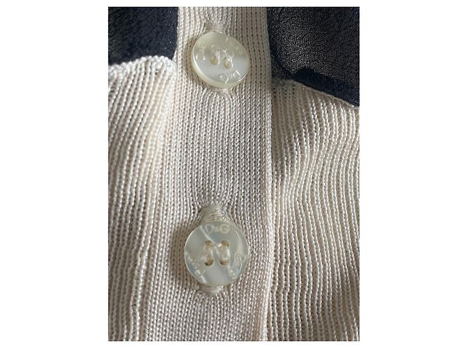 Dolce & Gabbana Cardigan Creme und Schwarz mit Chiffon-Details Roh - Ansicht 7