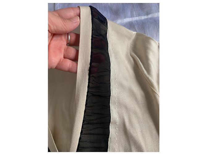 Dolce & Gabbana Cardigan Creme und Schwarz mit Chiffon-Details Roh - Ansicht 9