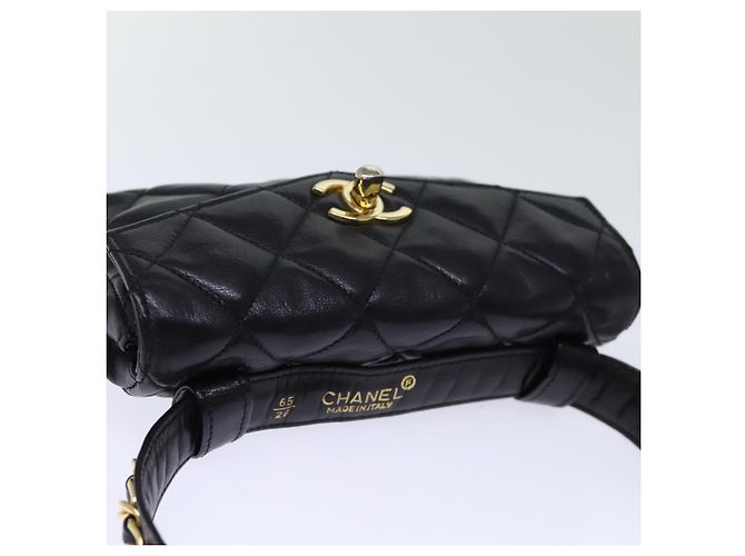CHANEL Marsupio Matelasse Turn Lock Pelle Nera CC Auth bs13970 Nero - vista 6