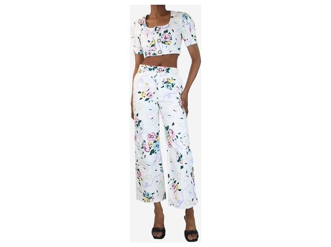 Alessandra Rich Conjunto de top cropped y jeans con estampado multifloral - talla S - vista 3