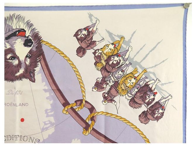 Hermès SCIARPA VINTAGE HERMES SPEDIZIONI POLARI FRANCESI 1A EDIZIONE 1951 SCIARPA Beige - vista 3