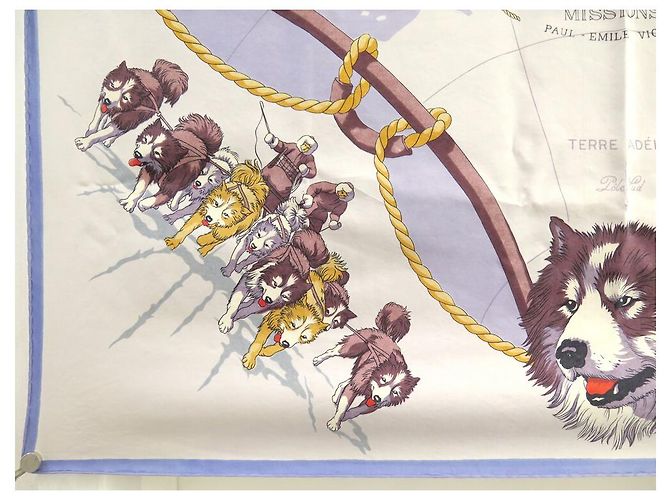 Hermès SCIARPA VINTAGE HERMES SPEDIZIONI POLARI FRANCESI 1A EDIZIONE 1951 SCIARPA Beige - vista 4