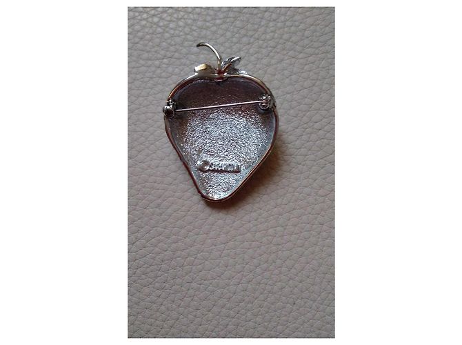 Autre Marque Erdbeere Brosche aus Rhodiniertem Metall Silber - Ansicht 3