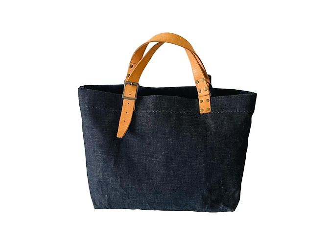 Borsa Tote MOMOTARO X ORIS Marrone chiaro Blu navy - vista 5