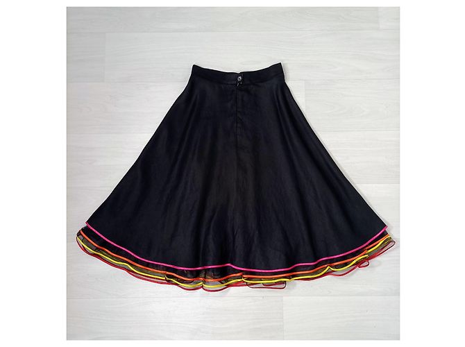 Autre Marque Falda Kenzo Jungle de lino negro con volantes - vista 3