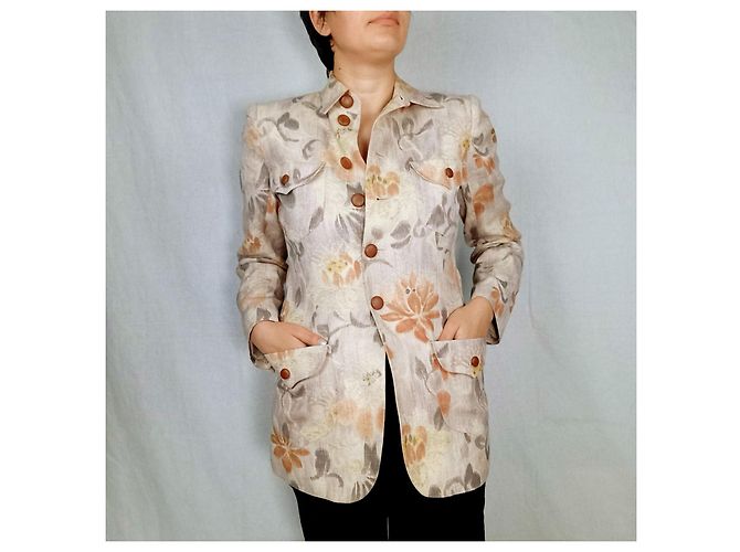 Emanuel Ungaro beige linen jacket with flowers - view 11