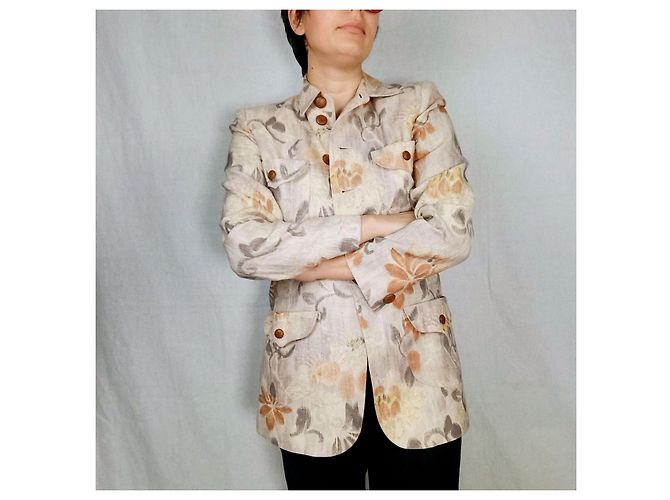 Emanuel Ungaro beige linen jacket with flowers - view 9