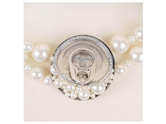 Chanel Collana girocollo con perle finte e cristalli Bianco - vista 3