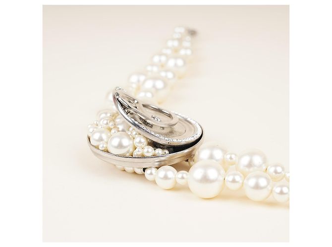 Chanel Collana girocollo con perle finte e cristalli Bianco - vista 4