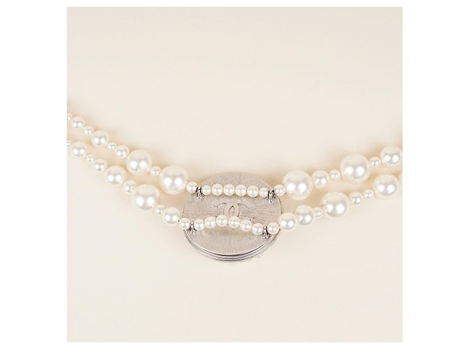 Chanel Collana girocollo con perle finte e cristalli Bianco - vista 6