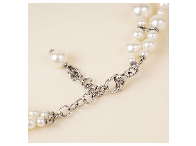 Chanel Collana girocollo con perle finte e cristalli Bianco - vista 7