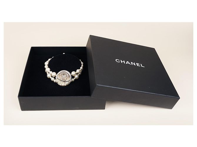 Chanel Collana girocollo con perle finte e cristalli Bianco - vista 8